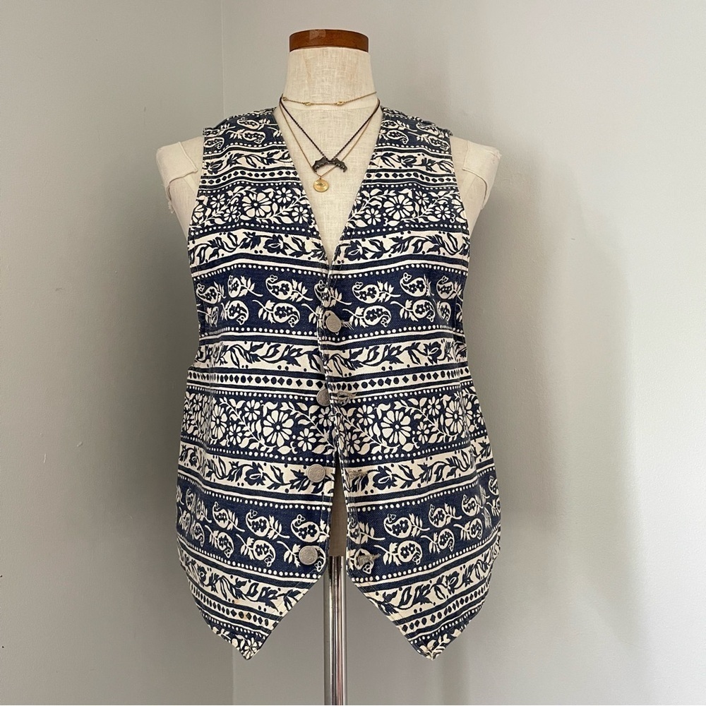 Vivaldi | 90’s vintage Floral Denim Vest size medium Deadstock